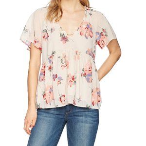 LUCKY BRAND Pink Floral Flutter short sleeve Top L